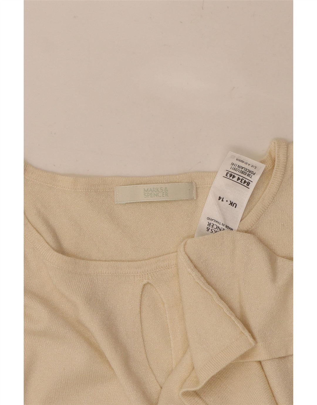 MARKS & SPENCER Womens Top 3/4 Sleeve UK 14 Medium Off White Viscose Vintage Marks & Spencer and Second-Hand Marks & Spencer from Messina Hembry 