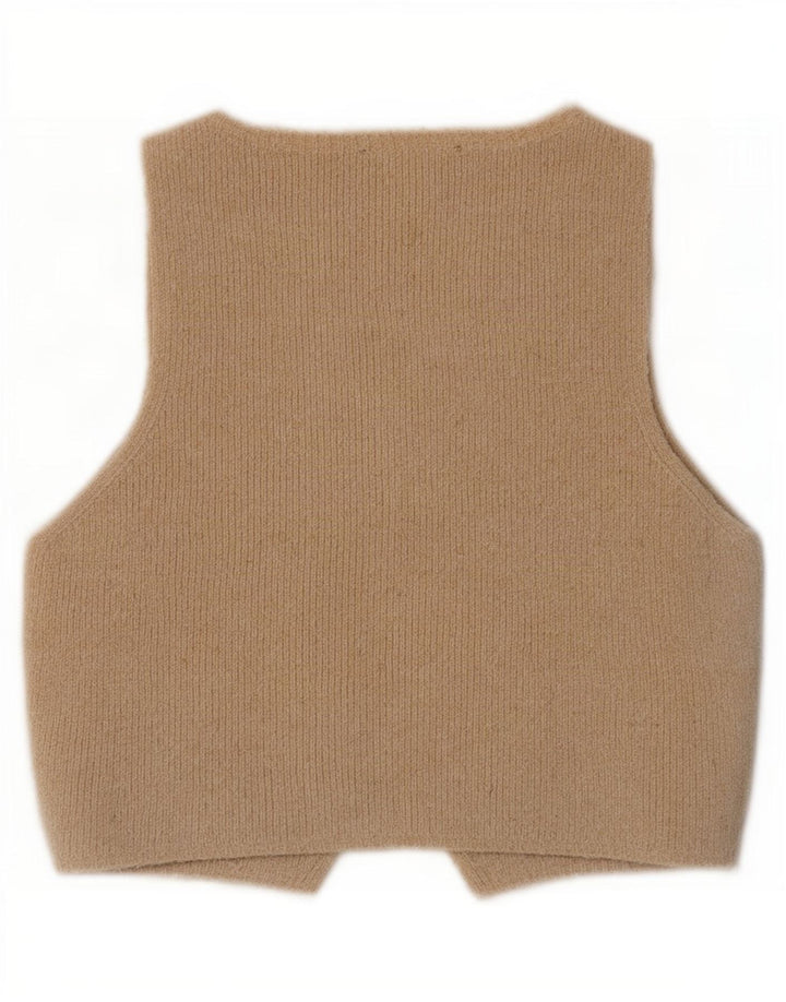 Zara Womens Knit Crop Waistcoat UK 12 Medium Beige Polyester
