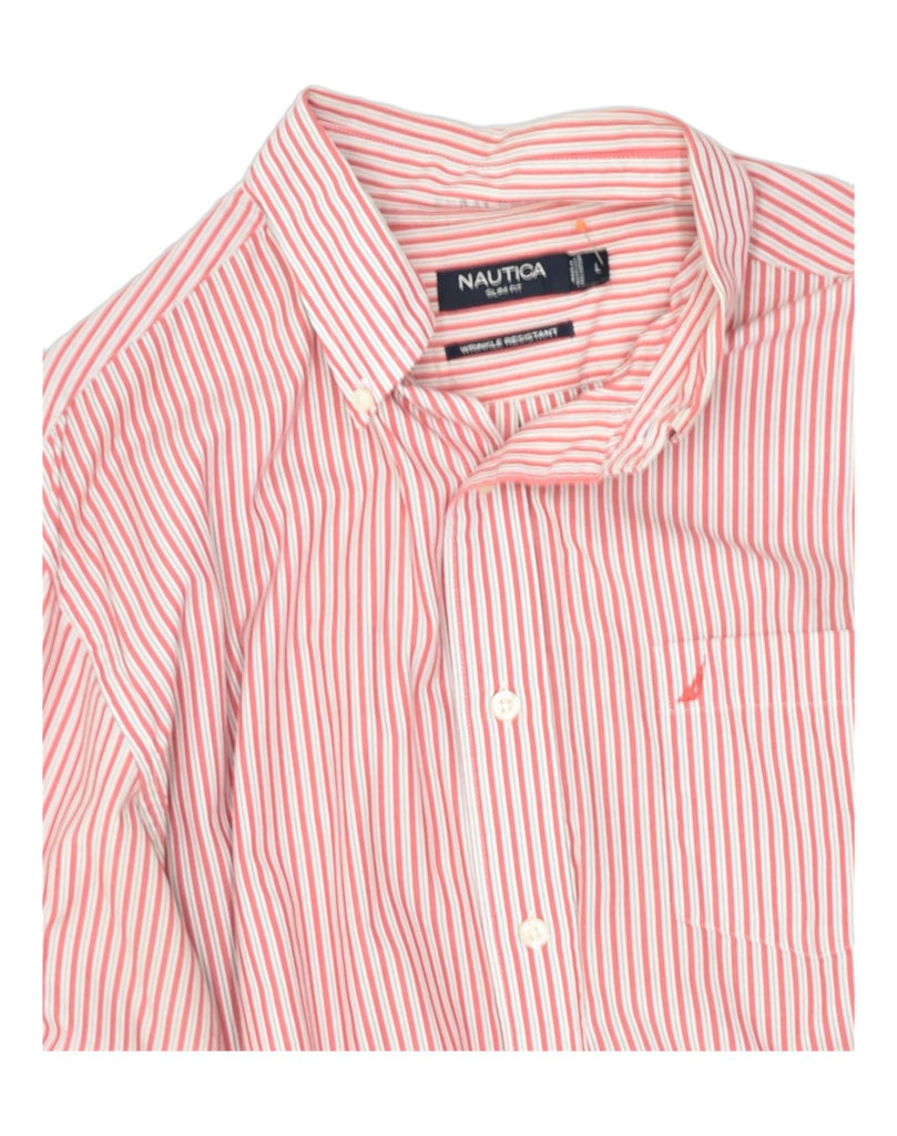 NAUTICA Mens Wrinkle Resistant Shirt Large Red Striped Cotton | Vintage Nautica | Thrift | Second-Hand Nautica | Used Clothing | Messina Hembry 