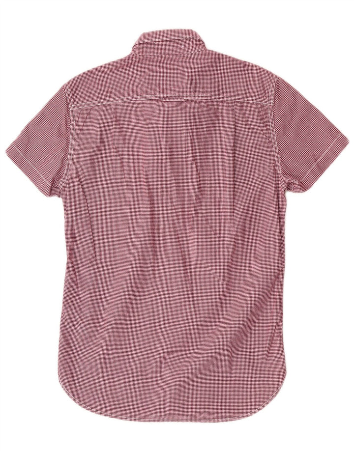 Superdry Mens Short Sleeve Shirt Small Burgundy Gingham Cotton