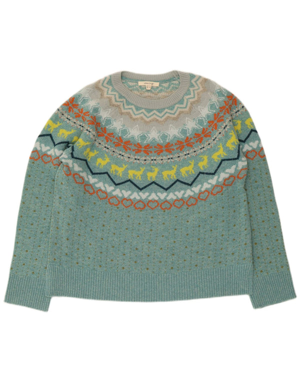 White Stuff Womens Boat Neck Jumper Sweater UK 14 Large Blue Fair Isle Wool