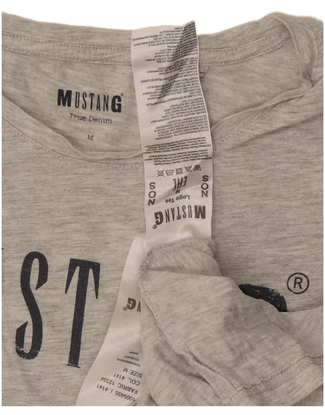 MUSTANG Womens Graphic T-Shirt Top UK 14 Medium Grey Flecked Cotton