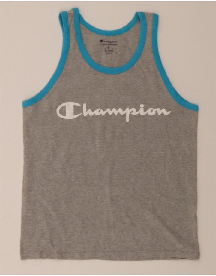 CHAMPION Mens Graphic Vest Top Small Grey Cotton Vintage Champion and Second-Hand Champion from Messina Hembry 