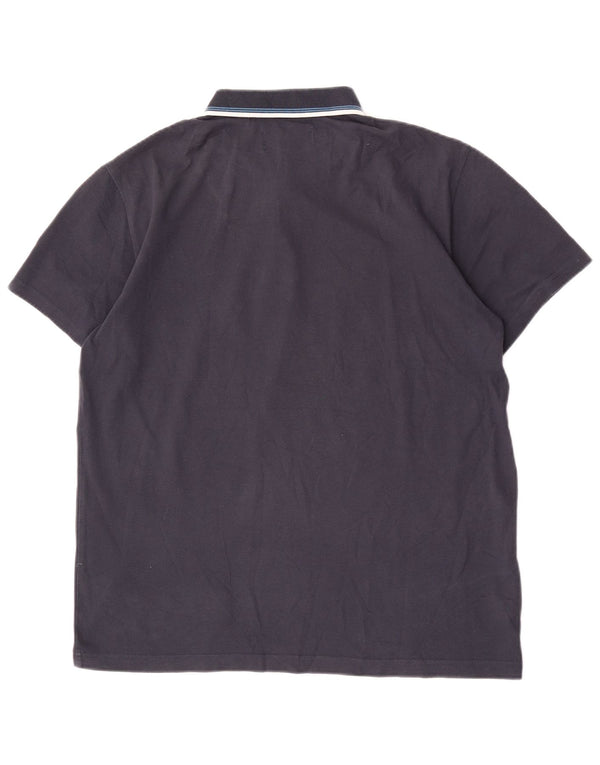 Penguin Mens Polo Shirt Large Navy Blue Striped Cotton