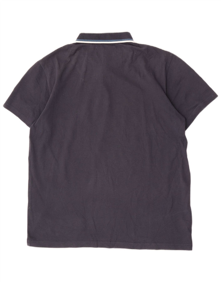 Penguin Mens Polo Shirt Large Navy Blue Striped Cotton