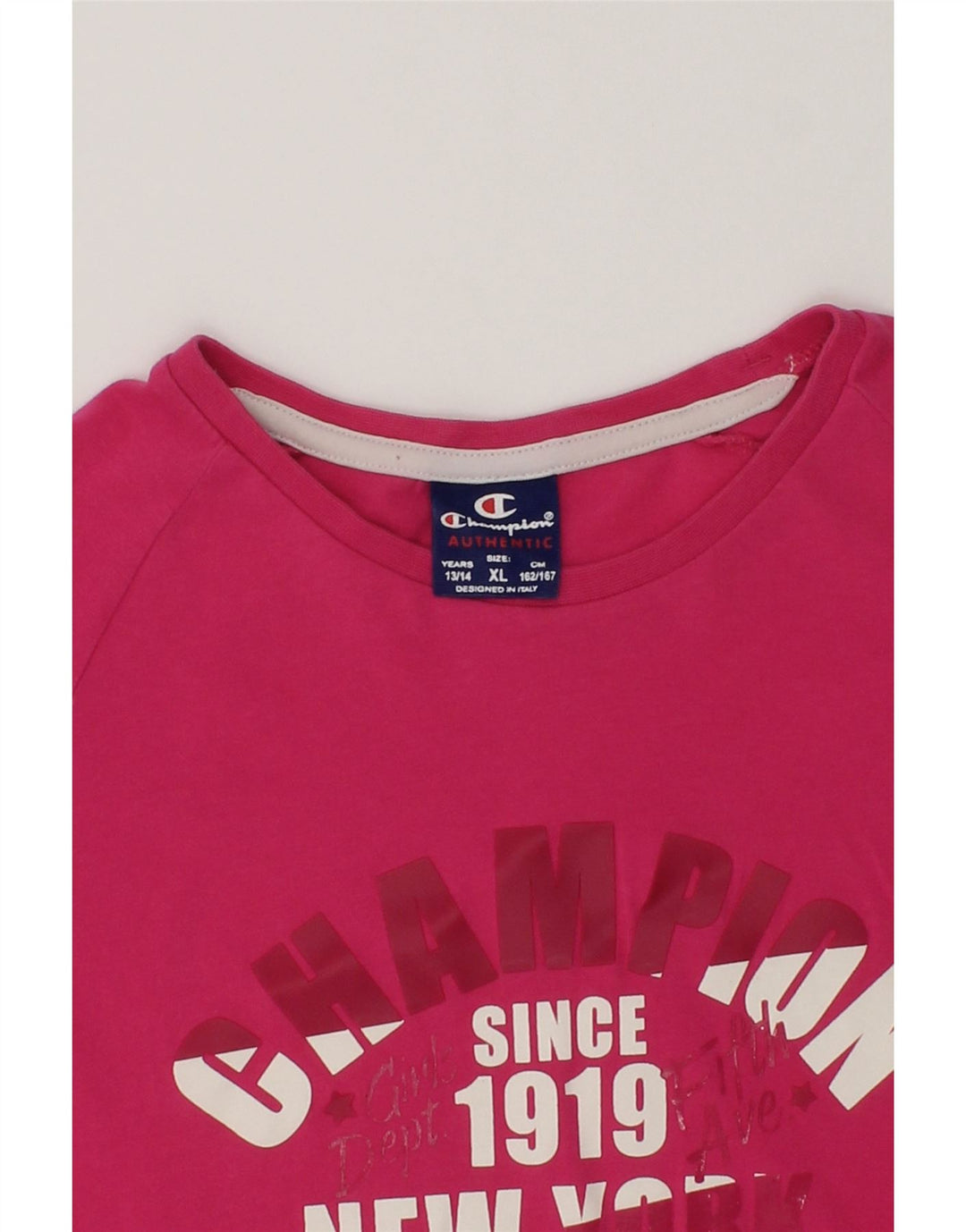 CHAMPION Girls Graphic Top Long Sleeve 13-14 Years XL Pink | Vintage Champion | Thrift | Second-Hand Champion | Used Clothing | Messina Hembry 