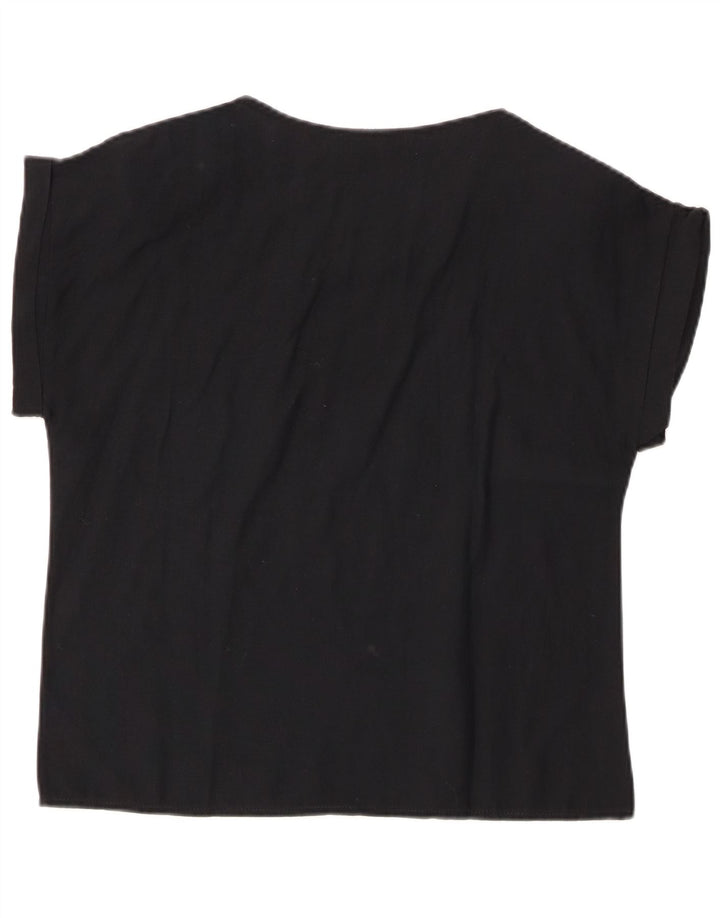 VINTAGE Womens Blouse Top IT 44 Medium Black Floral Cotton