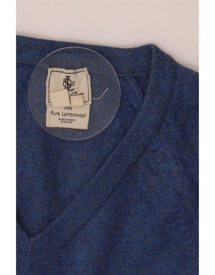 Lyle & Scott Mens V-Neck Jumper Sweater Medium Blue Lambswool