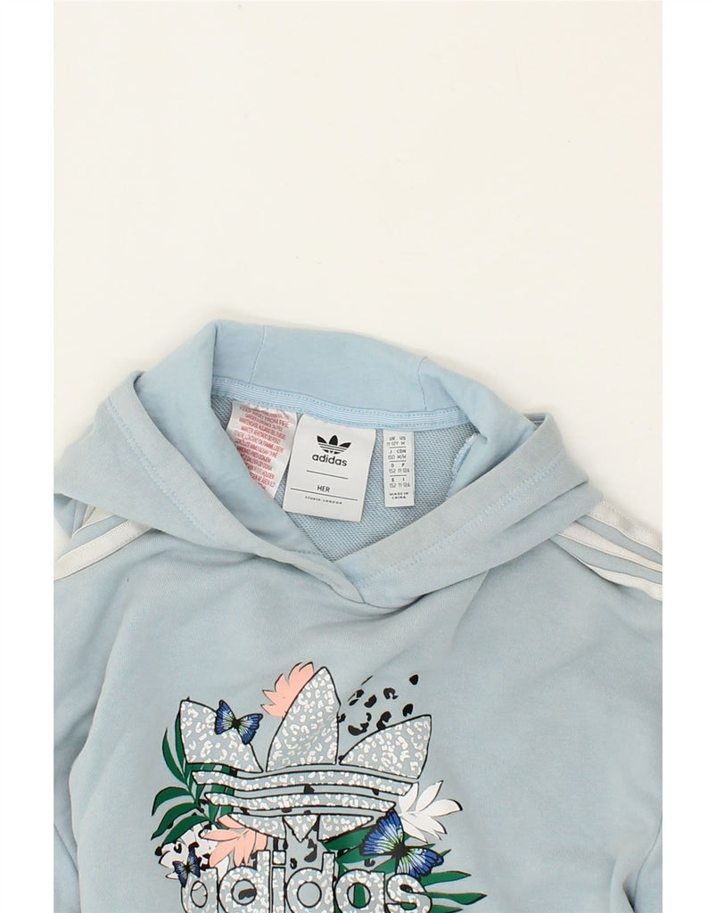 ADIDAS Boys Crop Graphic Hoodie Jumper 11-12 Years Blue Cotton Vintage Adidas and Second-Hand Adidas from Messina Hembry 