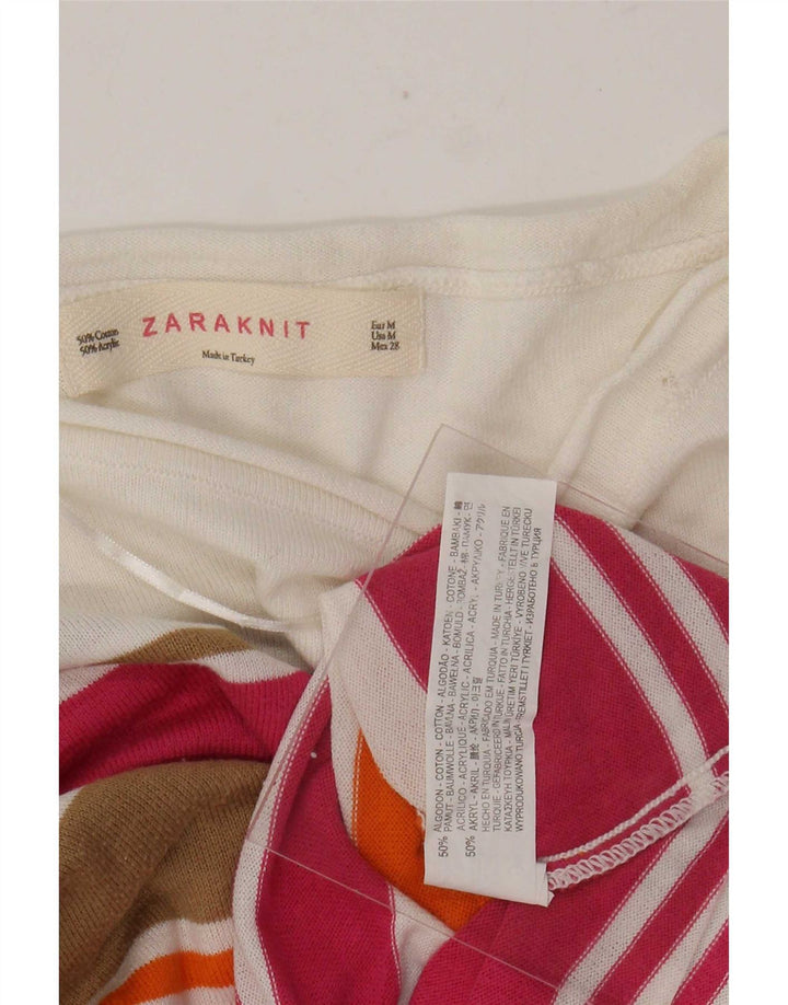 Zara Womens Top 3/4 Sleeve UK 14 Medium Multicoloured Striped Cotton