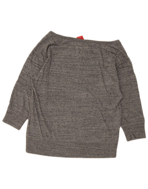 Nike Womens 3/4 Sleeve Graphic Sweatshirt Jumper UK 14 Medium Grey Flecked