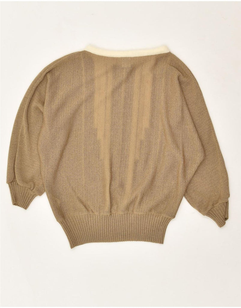 VINTAGE Womens Boat Neck Jumper Sweater EU 38 Medium Khaki Striped | Vintage Vintage | Thrift | Second-Hand Vintage | Used Clothing | Messina Hembry 