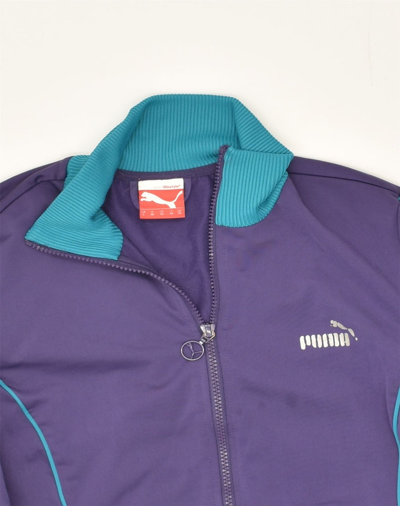 PUMA Womens Tracksuit Top Jacket UK 14 Large  Purple Colourblock Polyester | Vintage Puma | Thrift | Second-Hand Puma | Used Clothing | Messina Hembry 