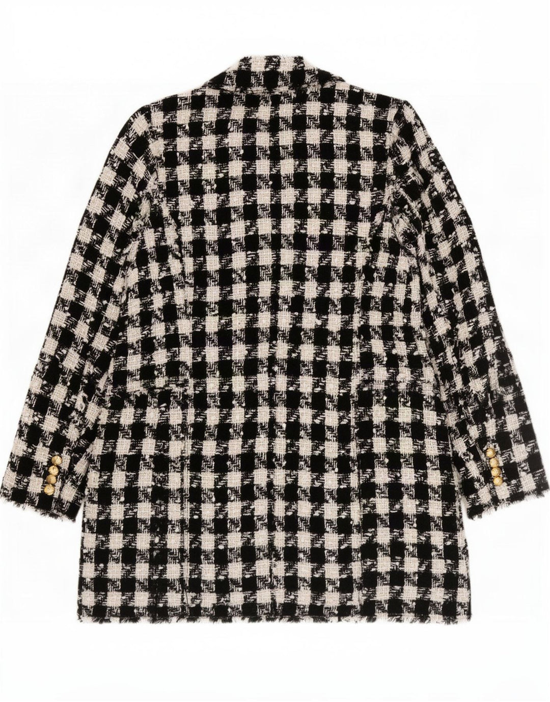 Zara Womens Double Breasted Coat UK 18 XL Black Houndstooth Polyester