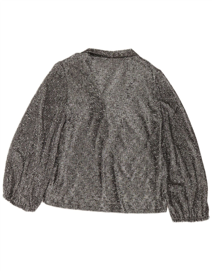 Vintage Womens 3/4 Sleeve Front Tie Blouse Top UK 16 Large Grey