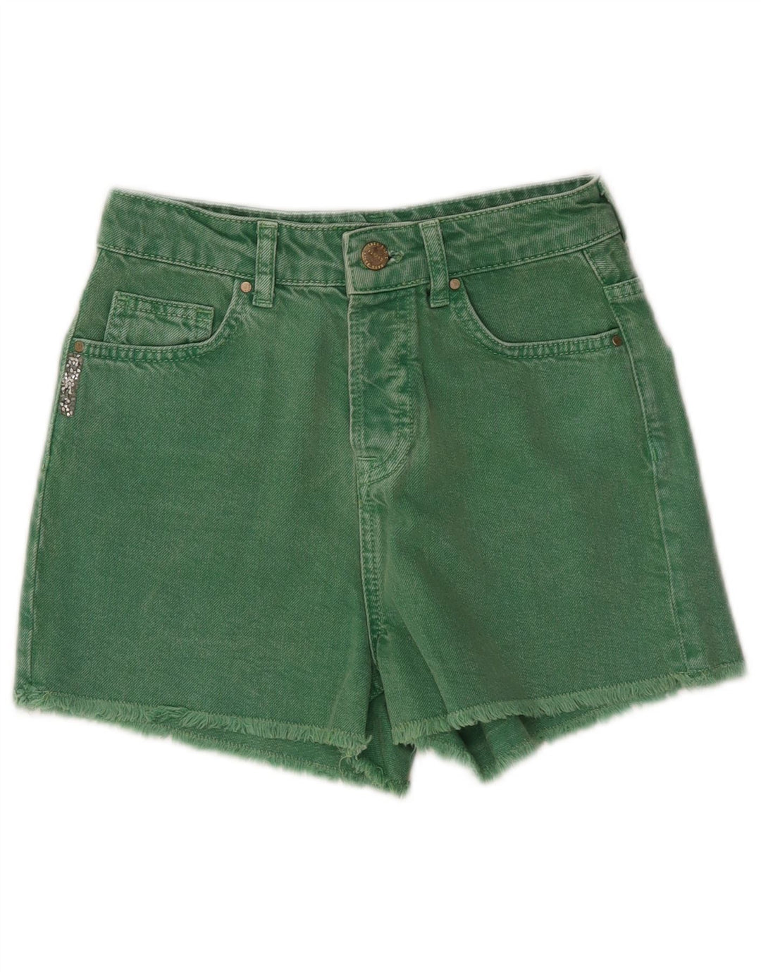 Zara Womens Denim Shorts EU 34 2XS W24  Green Cotton
