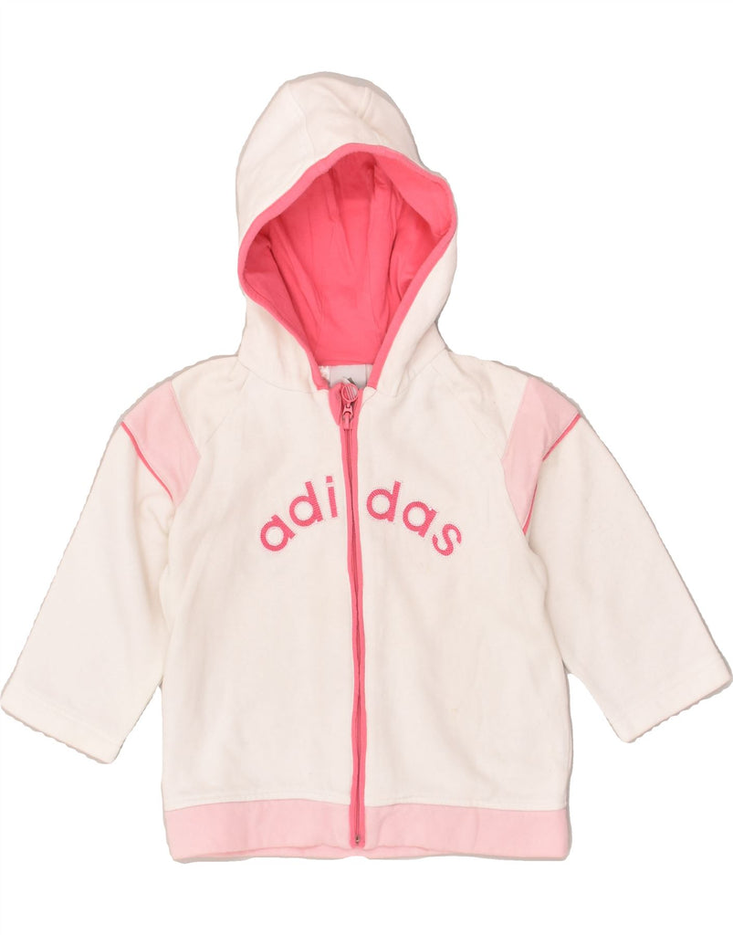 ADIDAS Girls Graphic Zip Hoodie Sweater 2-3 Years White Cotton | Vintage Adidas | Thrift | Second-Hand Adidas | Used Clothing | Messina Hembry 