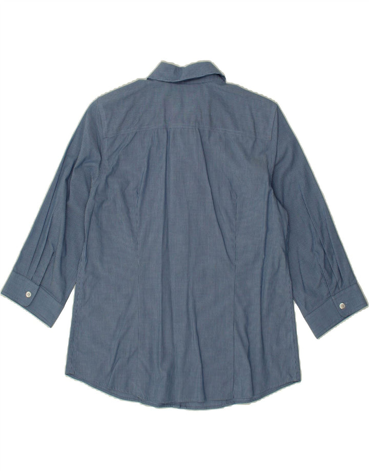 EDDIE BAUER Womens Stretch 3/4 Sleeve Shirt UK 14 Medium Blue Striped Vintage Eddie Bauer and Second-Hand Eddie Bauer from Messina Hembry 