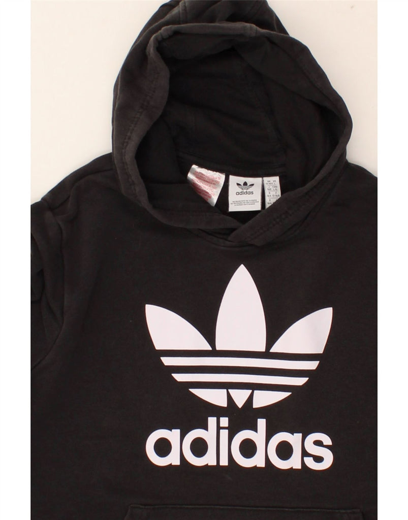 ADIDAS Boys Graphic Hoodie Jumper 13-14 Years Black Cotton | Vintage Adidas | Thrift | Second-Hand Adidas | Used Clothing | Messina Hembry 