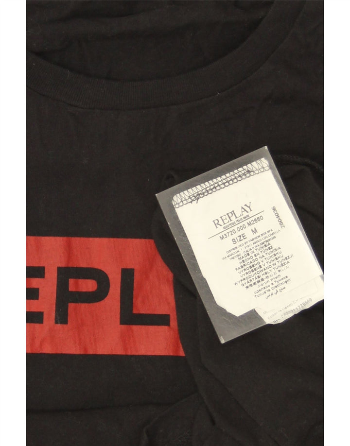 Replay Mens Graphic T-Shirt Top Medium Black Cotton