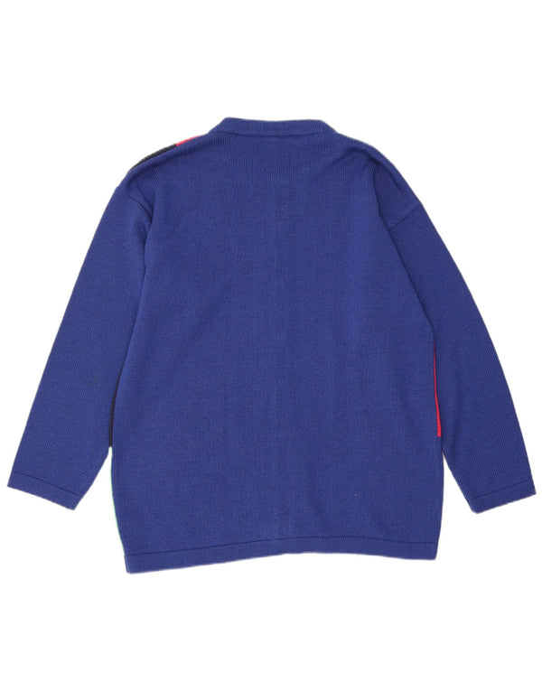 Vintage Womens Cardigan Sweater UK 16 Large Blue Colourblock Cotton