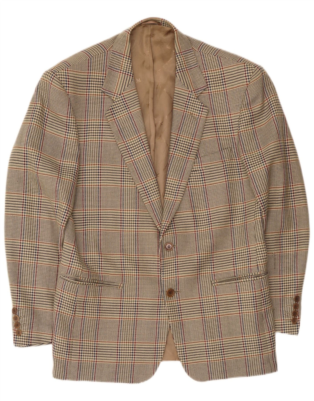 Brooksfield Mens 2 Button Blazer Jacket IT 50 Large Beige Check Wool