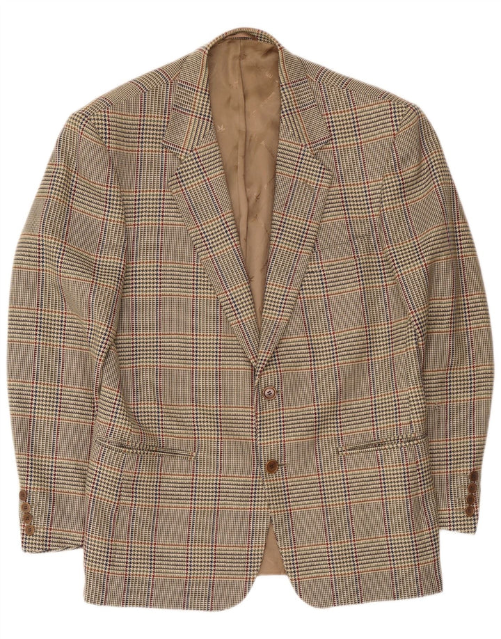 Brooksfield Mens 2 Button Blazer Jacket IT 50 Large Beige Check Wool