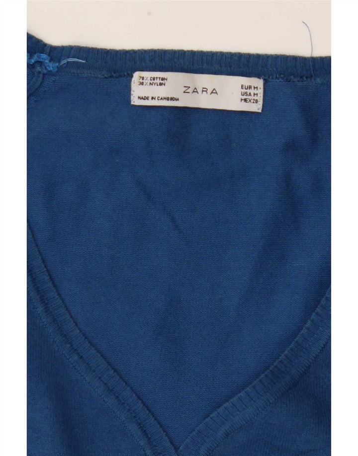 Zara Womens Cardigan Sweater UK 12 Medium Blue Cotton