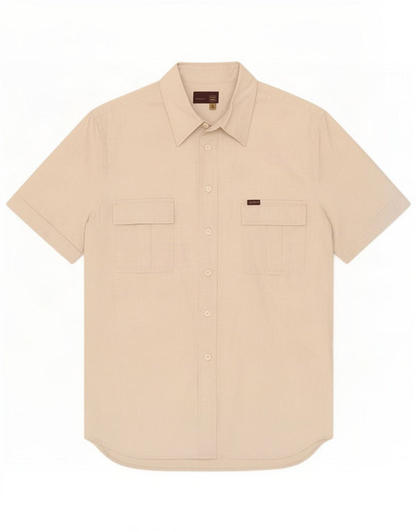 Gas Mens Short Sleeve Shirt Large Beige Linen