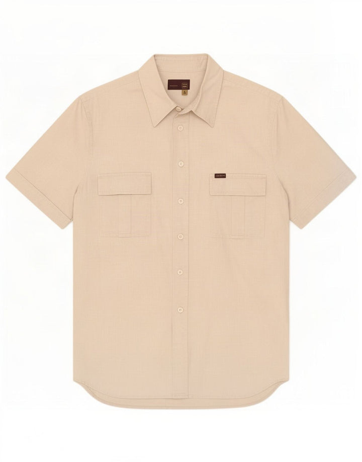 Gas Mens Short Sleeve Shirt Large Beige Linen
