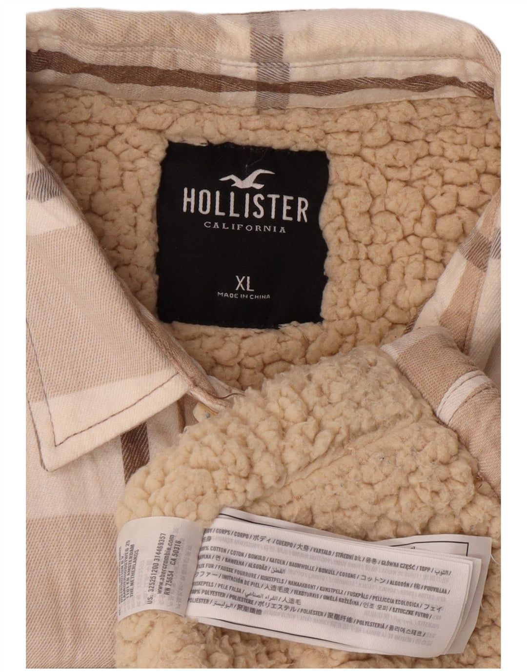 HOLLISTER Mens Lumberjack Flannel Shirt XL Beige Check Cotton