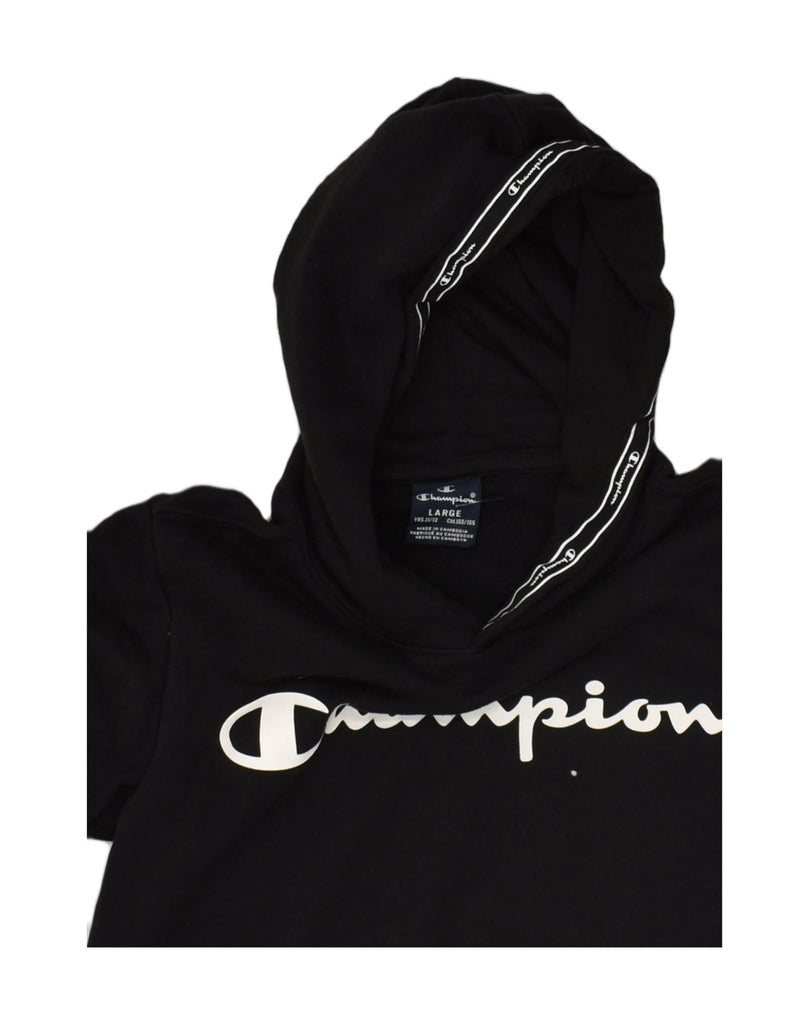 CHAMPION Boys Graphic Hoodie Jumper 11-12 Years Large  Black Cotton | Vintage Champion | Thrift | Second-Hand Champion | Used Clothing | Messina Hembry 