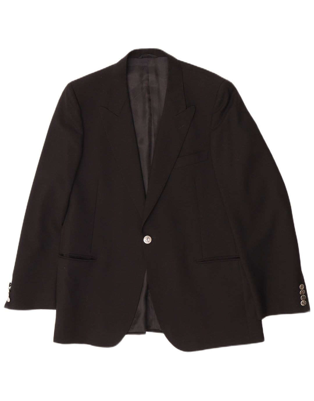 San Remo Mens 1 Button Blazer Jacket IT 54 2XL Black Virgin Wool Classic