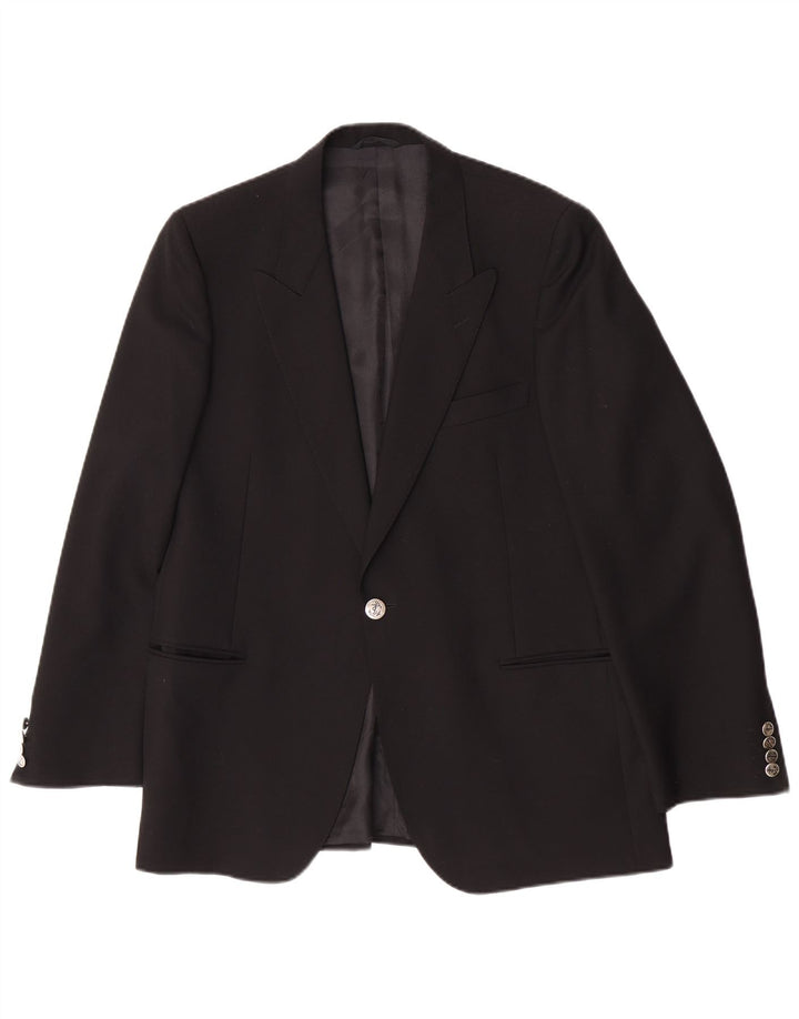 San Remo Mens 1 Button Blazer Jacket IT 54 2XL Black Virgin Wool Classic