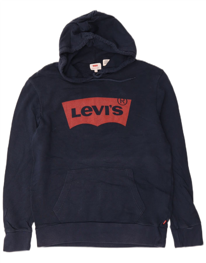 Levi's Mens Graphic Hoodie Jumper Medium Navy Blue Cotton
