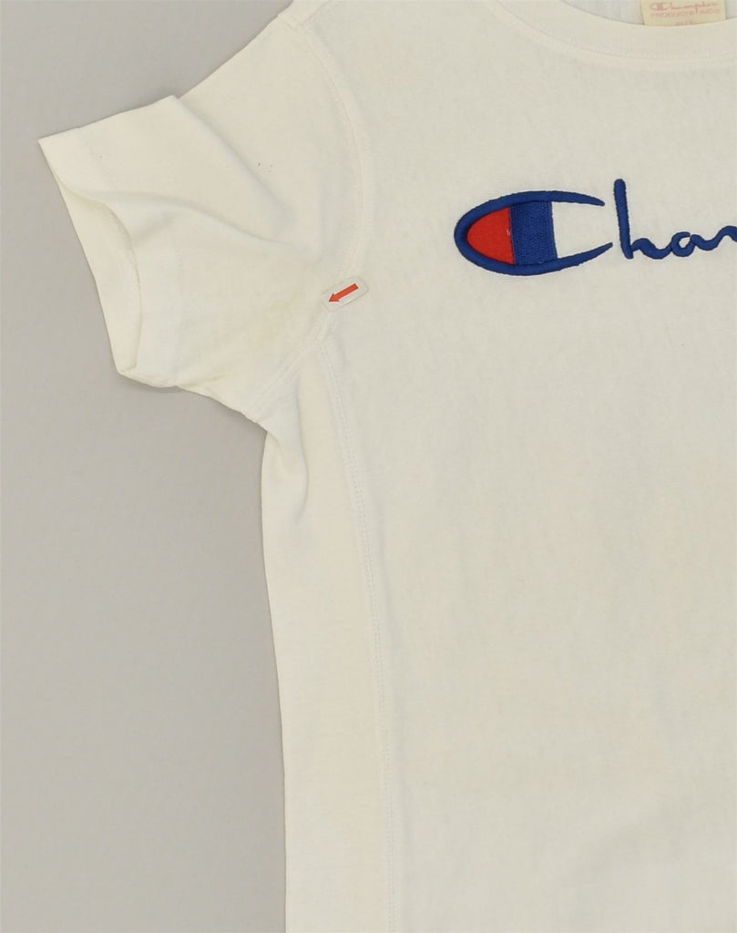 CHAMPION Womens Graphic T-Shirt Top UK  6 XS White Cotton | Vintage Champion | Thrift | Second-Hand Champion | Used Clothing | Messina Hembry 