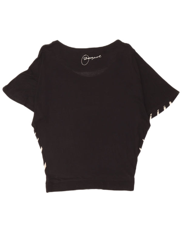 Desigual Womens Oversized Graphic T-Shirt Top UK 10 Small Black Floral