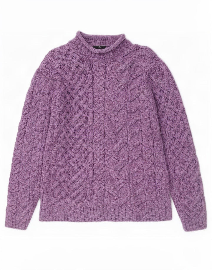Aran Wollen Mills Womens Turtle Neck Jumper Sweater UK 14 Medium Purple