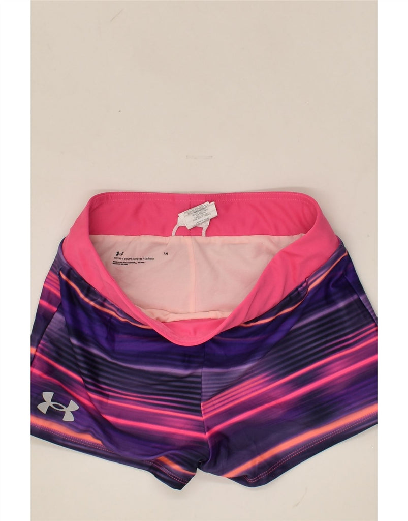 UNDER ARMOUR Girls Sport Shorts 13-14 Years Purple Striped Polyester | Vintage Under Armour | Thrift | Second-Hand Under Armour | Used Clothing | Messina Hembry 