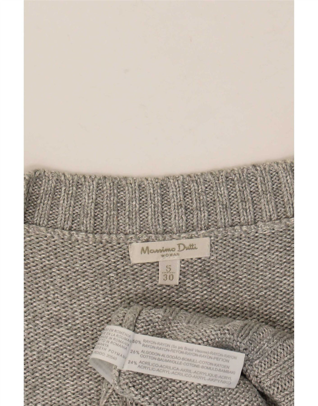 Massimo Dutti Womens Short Sleeve V-Neck Jumper Sweater UK 10 Small Grey