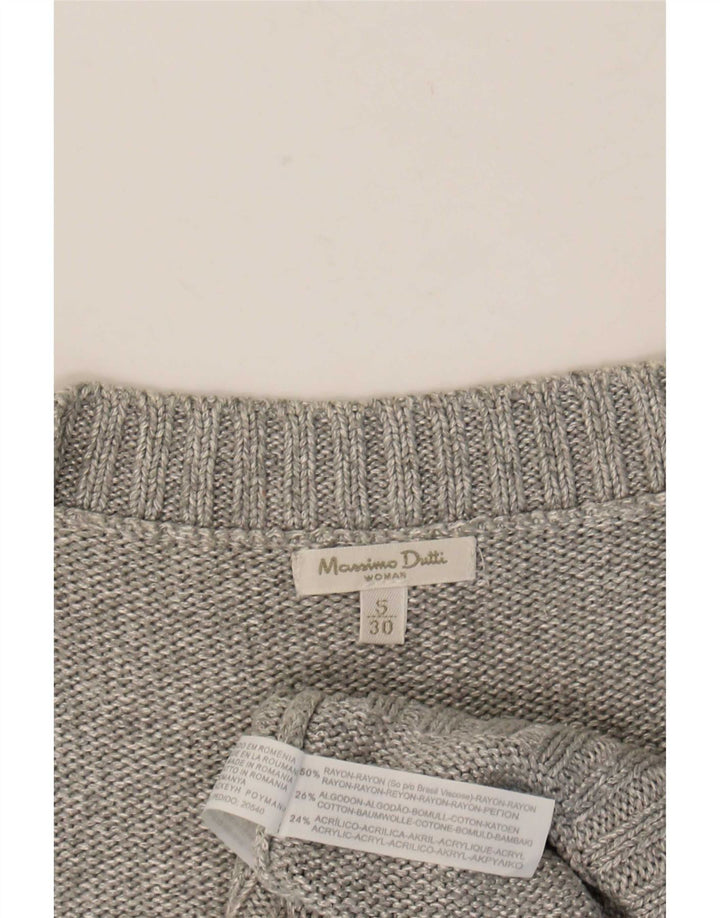 Massimo Dutti Womens Short Sleeve V-Neck Jumper Sweater UK 10 Small Grey