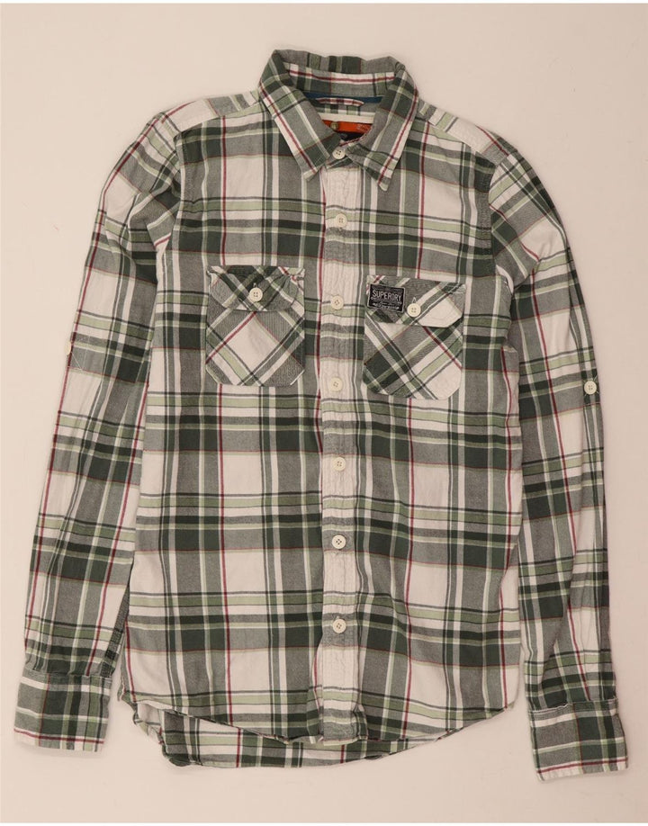 Superdry Mens Flannel Shirt Medium Green Plaid Cotton