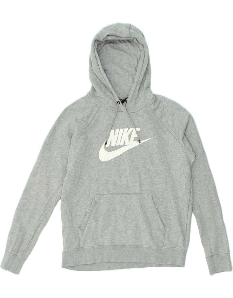 NIKE Womens Graphic Hoodie Jumper UK 14 Medium Grey Flecked Cotton Vintage Nike and Second-Hand Nike from Messina Hembry 