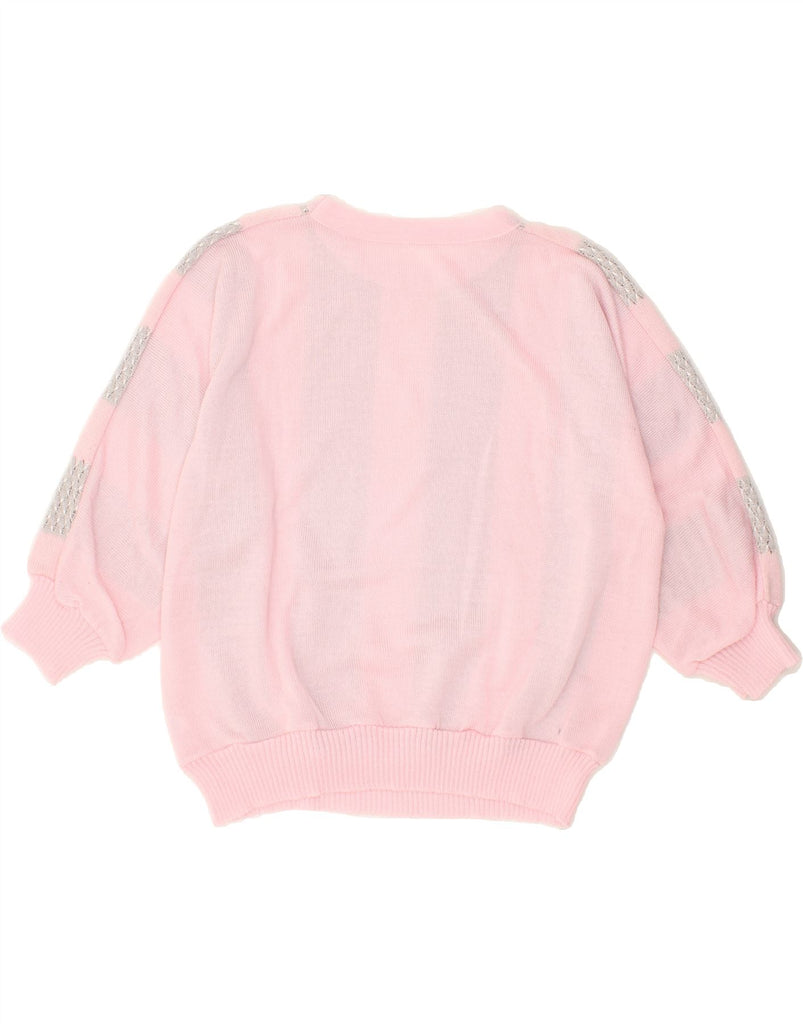 VINTAGE Womens Crew Neck Jumper Sweater UK 14 Medium Pink Striped | Vintage Vintage | Thrift | Second-Hand Vintage | Used Clothing | Messina Hembry 