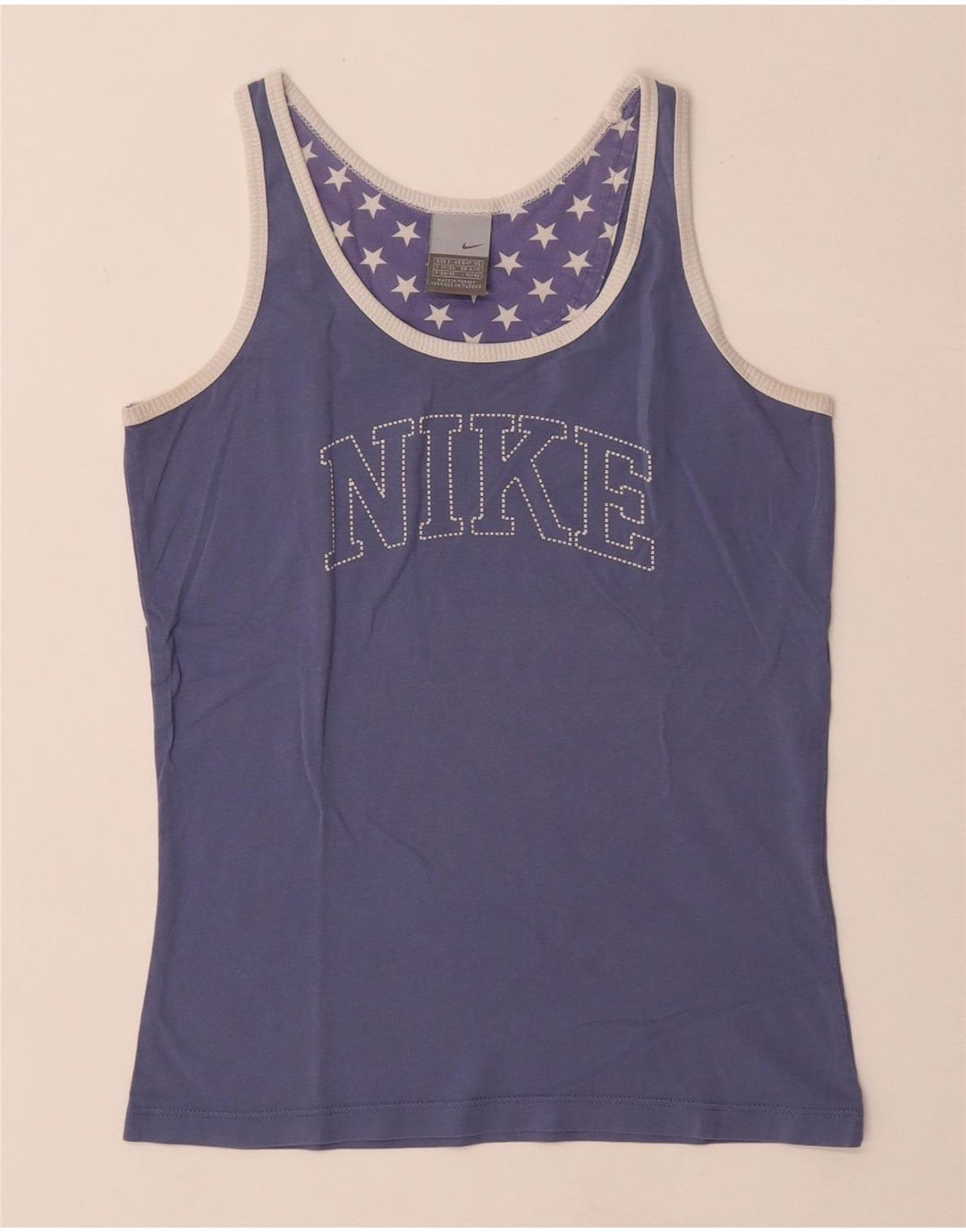 Nike Womens Crop Graphic Vest Top UK 8/10 Small Blue Cotton