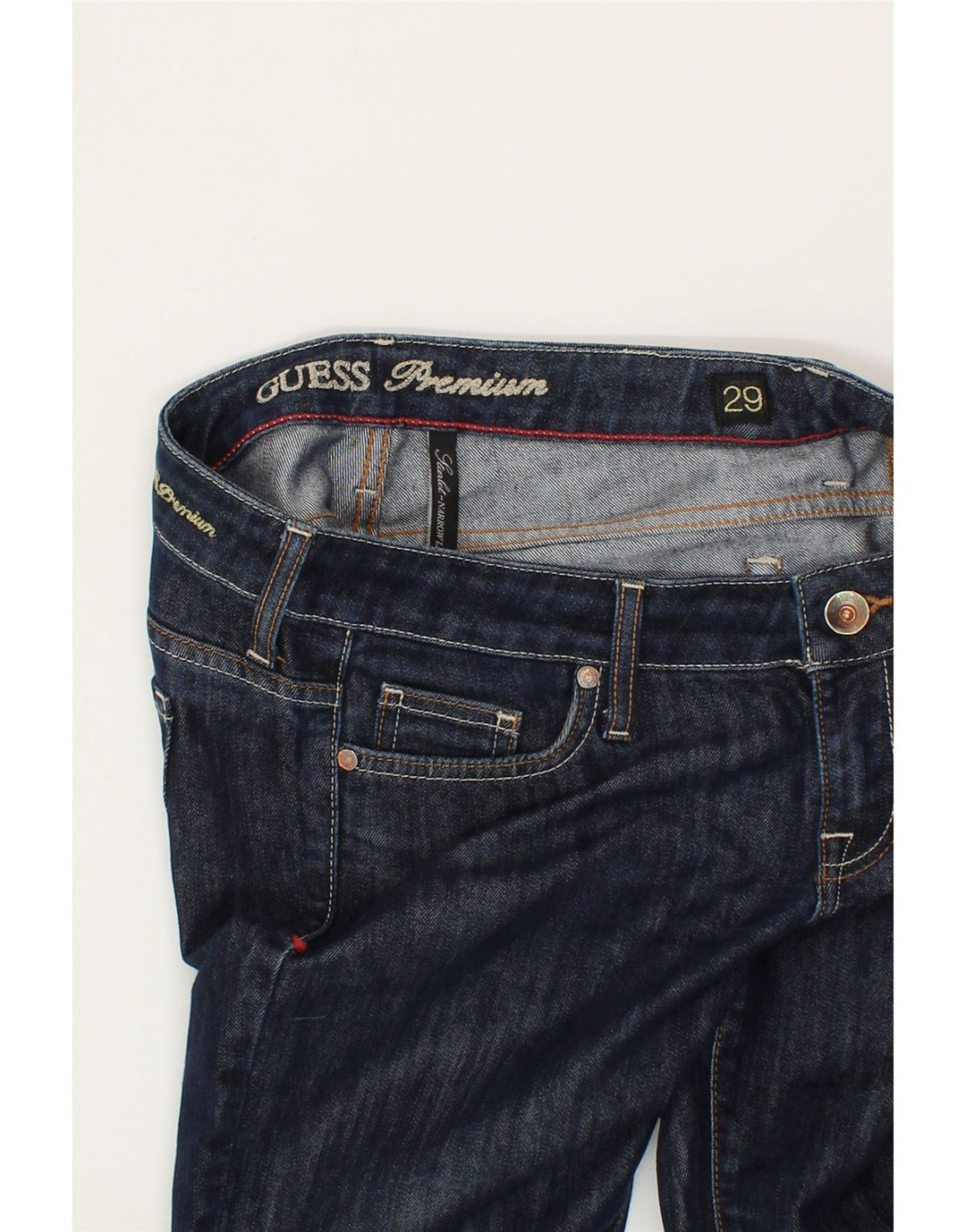 GUESS Womens Slim Straight Jeans W29 L33 Navy Blue Cotton Vintage Guess and Second-Hand Guess from Messina Hembry 