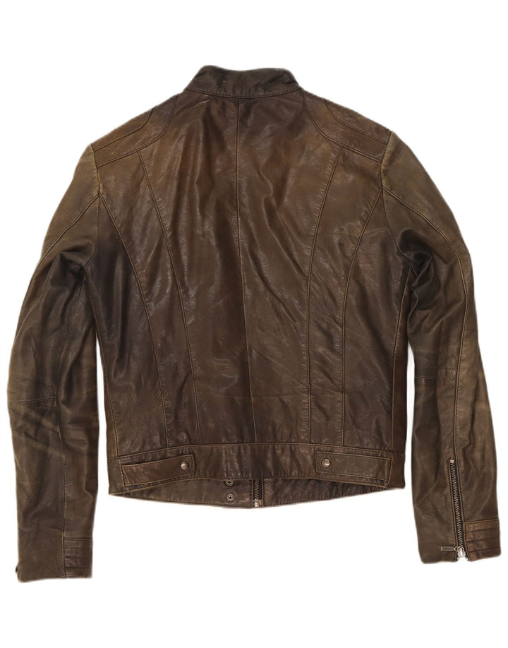 Conbipel Womens Biker Leather Jacket IT 40 Small Brown