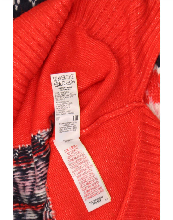 Marks & Spencer Womens Boat Neck Jumper Sweater UK 14 Medium Red Fair Isle