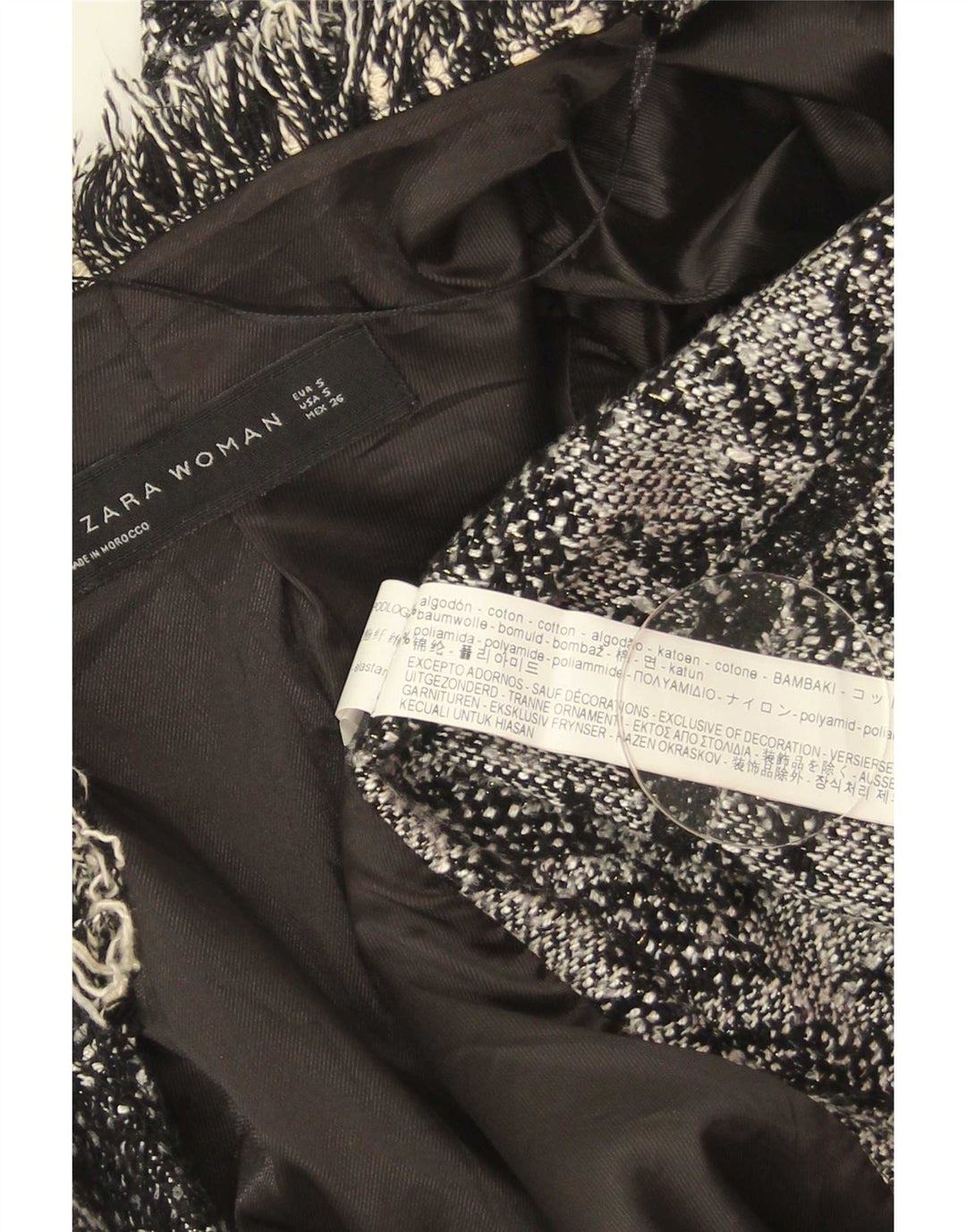Zara Womens Open Overcoat UK 10 Small Black Houndstooth Cotton