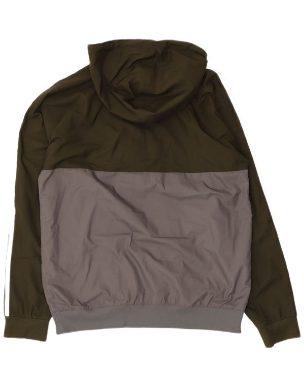 Adidas Mens Hooded Windbreaker Jacket UK 38 Medium Green Colourblock